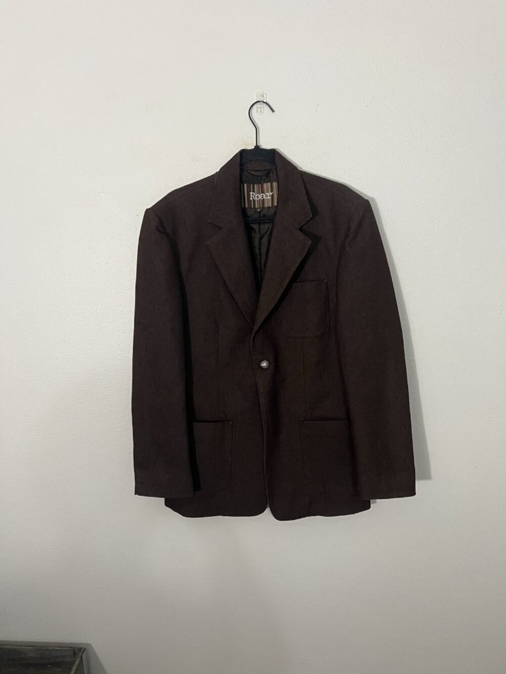 Roar Mens Brown Blazer Size Medium Cotton Blend One Button